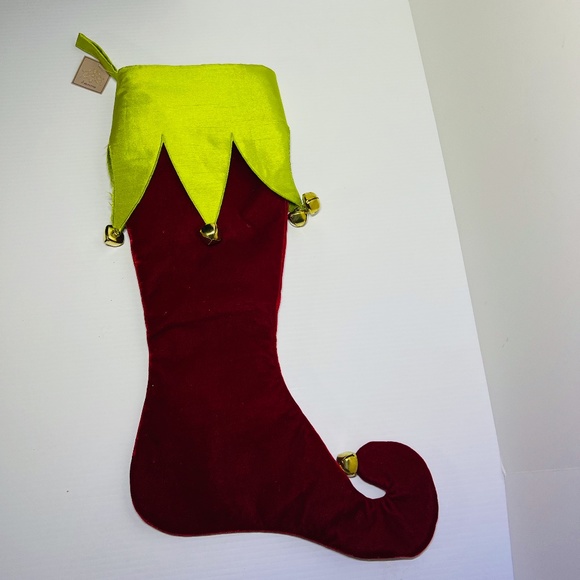 Christmas Stocking D Stevens Red Green Elf Boot With Jingle Bells 23" 18-3552 - Picture 13 of 16